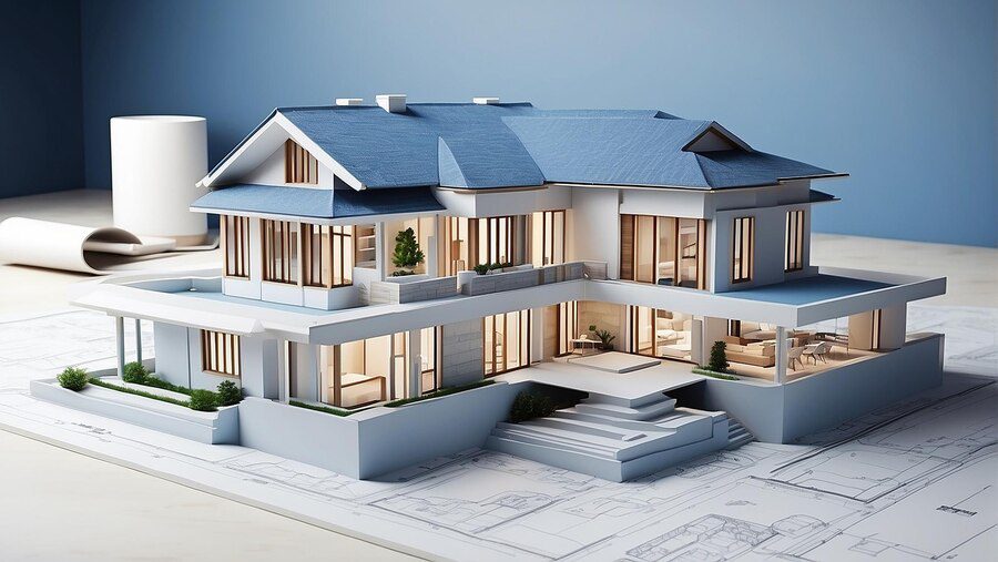 3d rendering twostory house with blue roof 1139241 9251