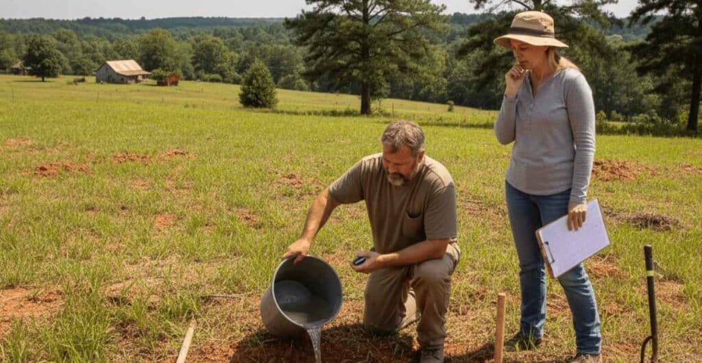 Family assessing land for a custom home build in Alexander, AR