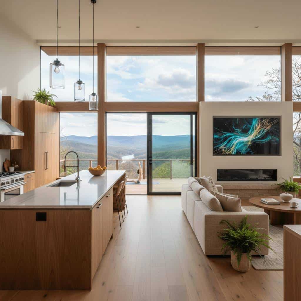 Modern barndominium interior with open-concept living space