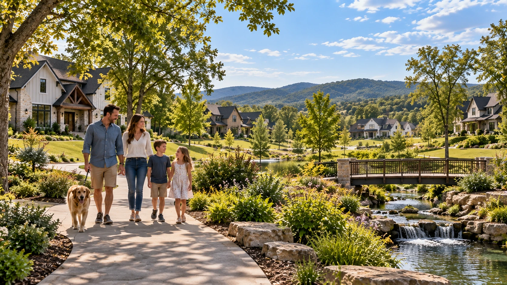 Family viewing a custom home in Farmington
